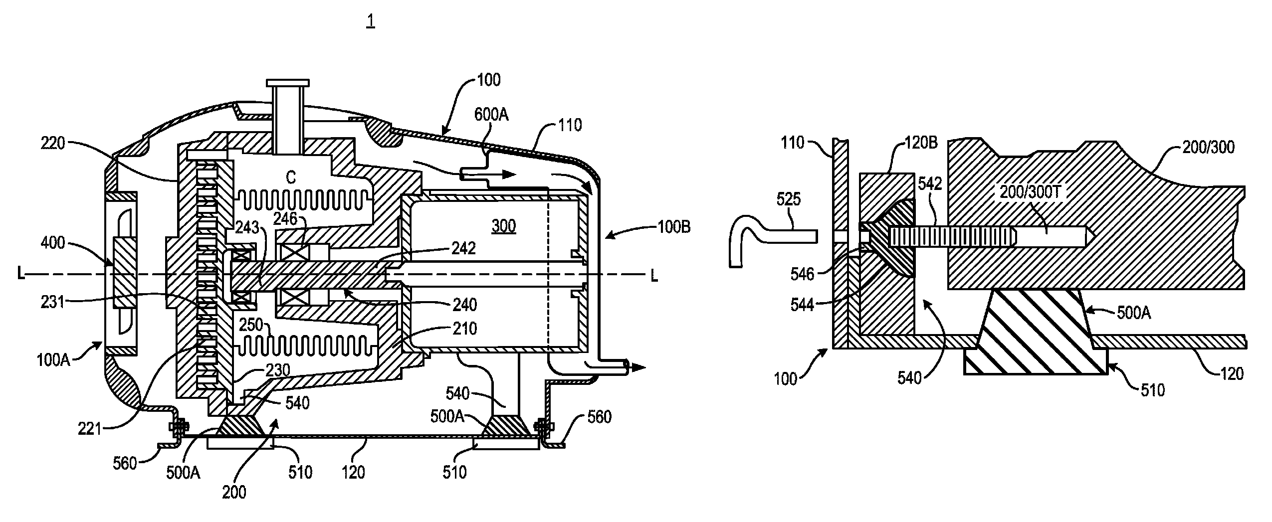 Vibration/noise management in a scroll compressor