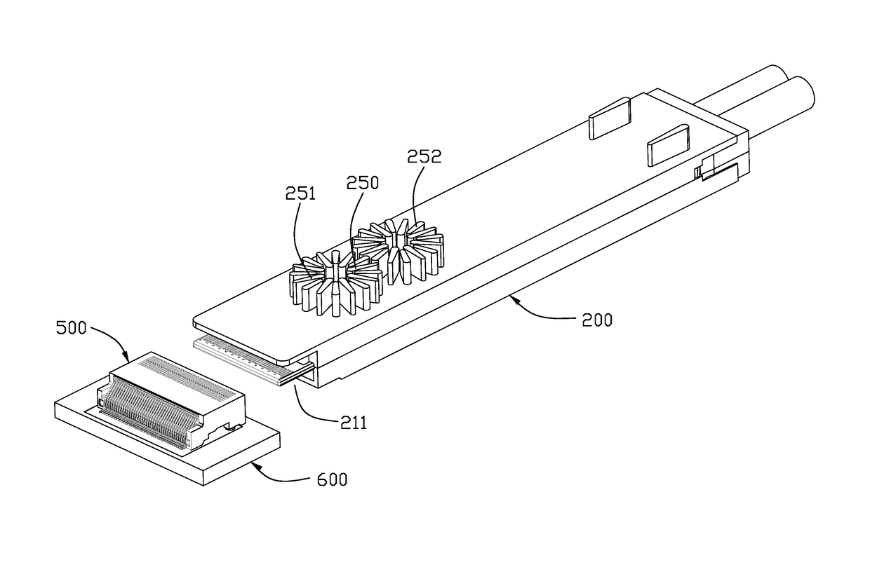 Plug connecetor with a metallic enclosure having heat sink member thereon