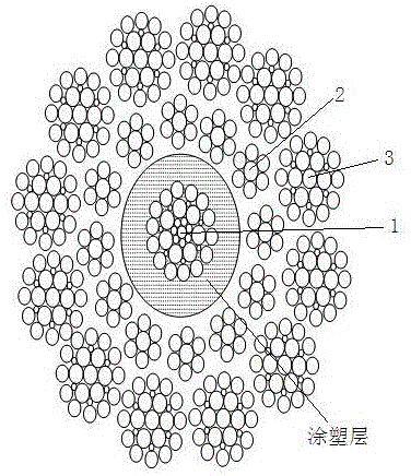 Composite type asphalt-impregnated steel wire rope for railway and production method thereof