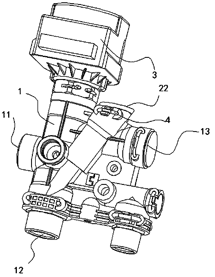 Built-in bypass valve body applicable for control of water channels in wall hanging stove system