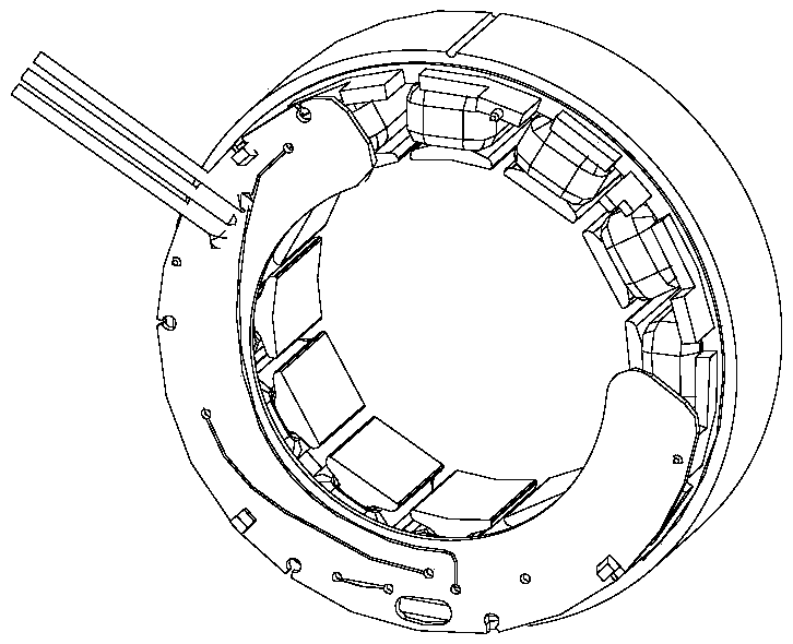 An outlet clamp assembly and an electric motor