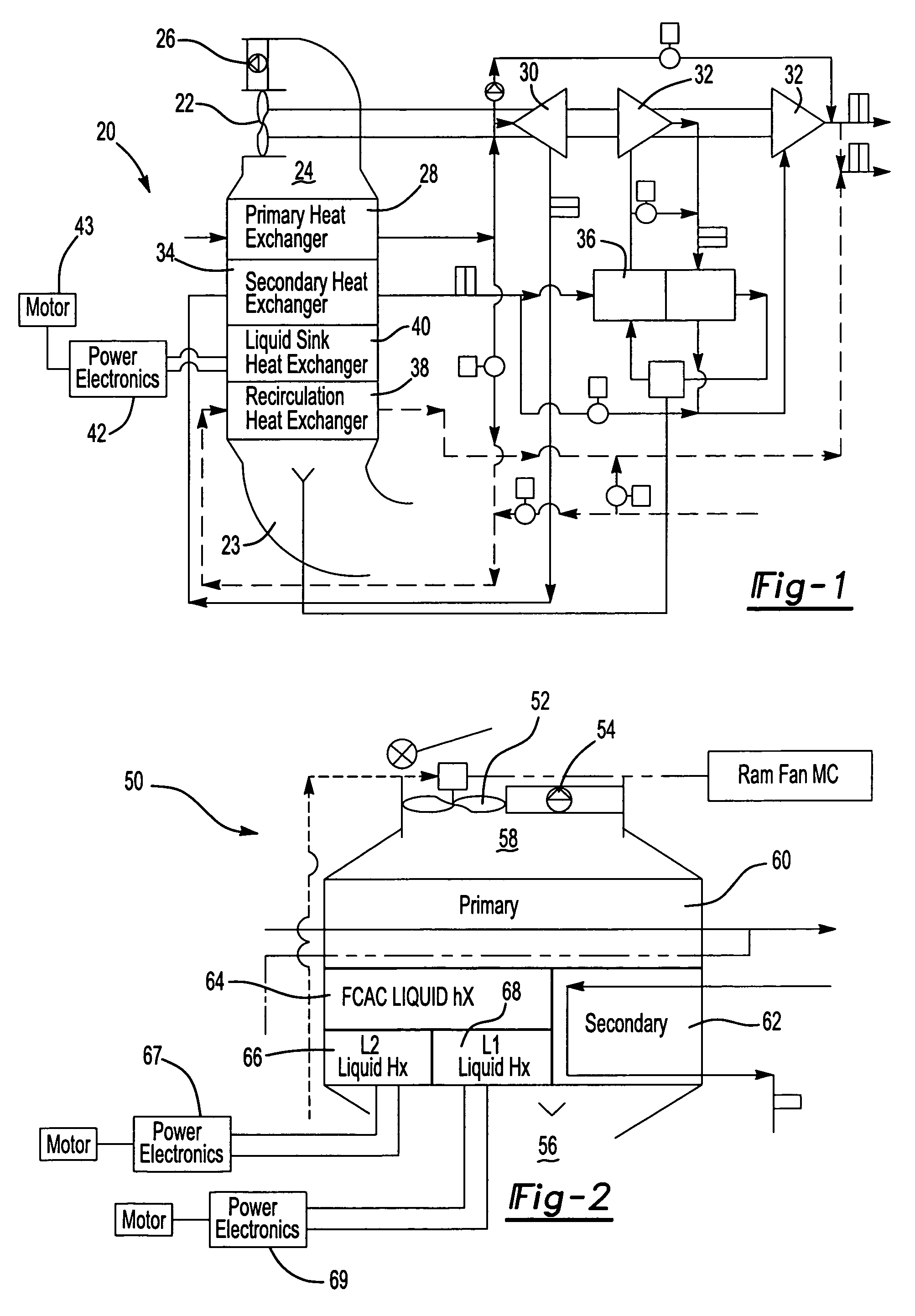 Cabin air conditioning system with liquid cooling for power electronics