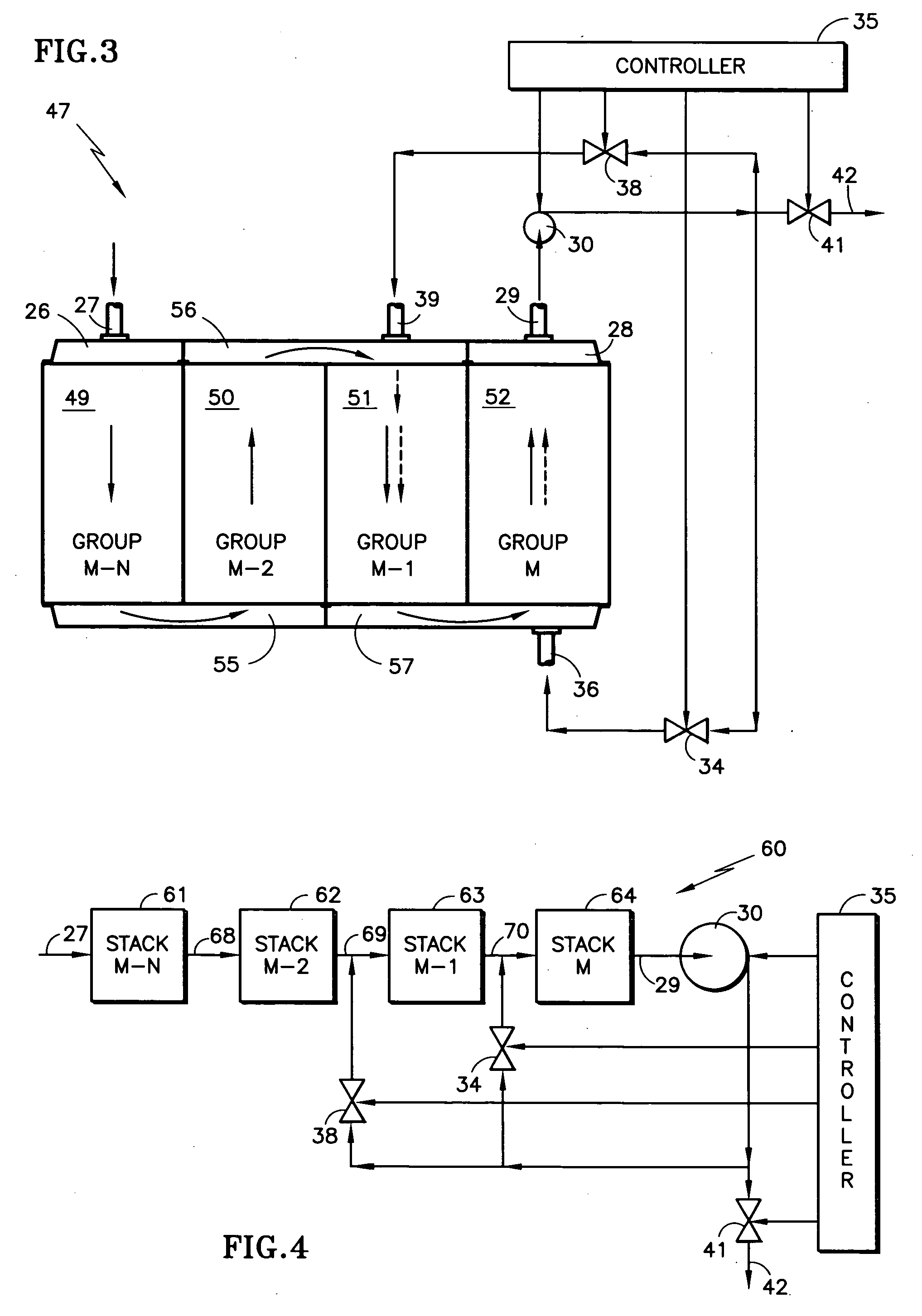 Fuel cell system having inlet fuel to more than one and/or recycle to less than all of the fuel fields