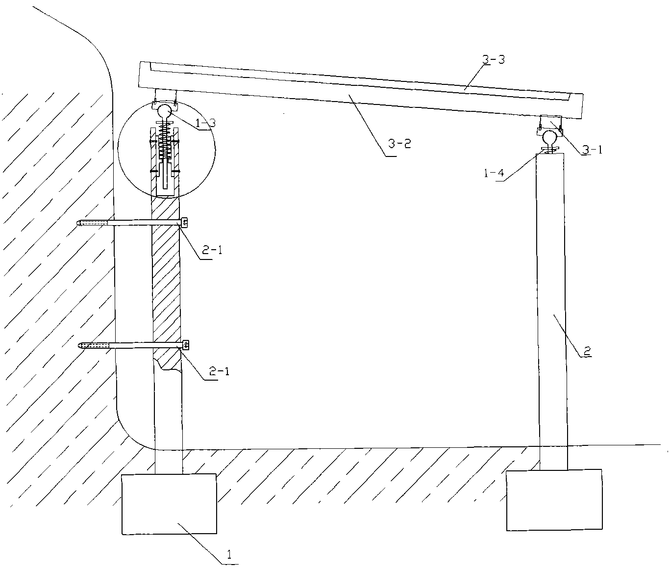 Energy-dissipating hangar tunnel and energy-dissipating supporting base thereof