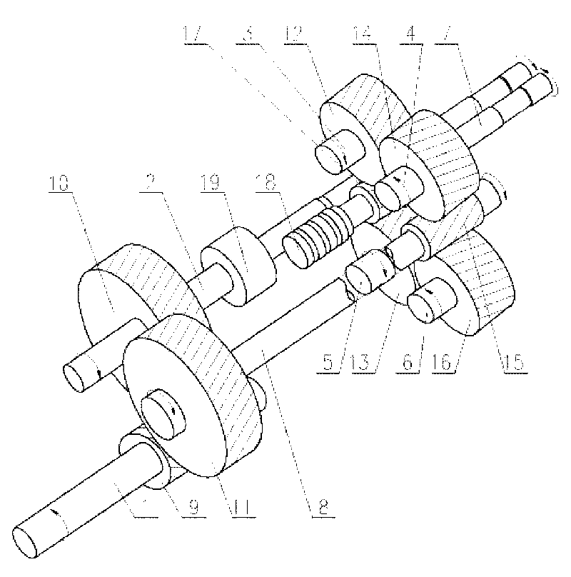 High rotation speed gear box for anisotropic parallel twin-screw extruding machine