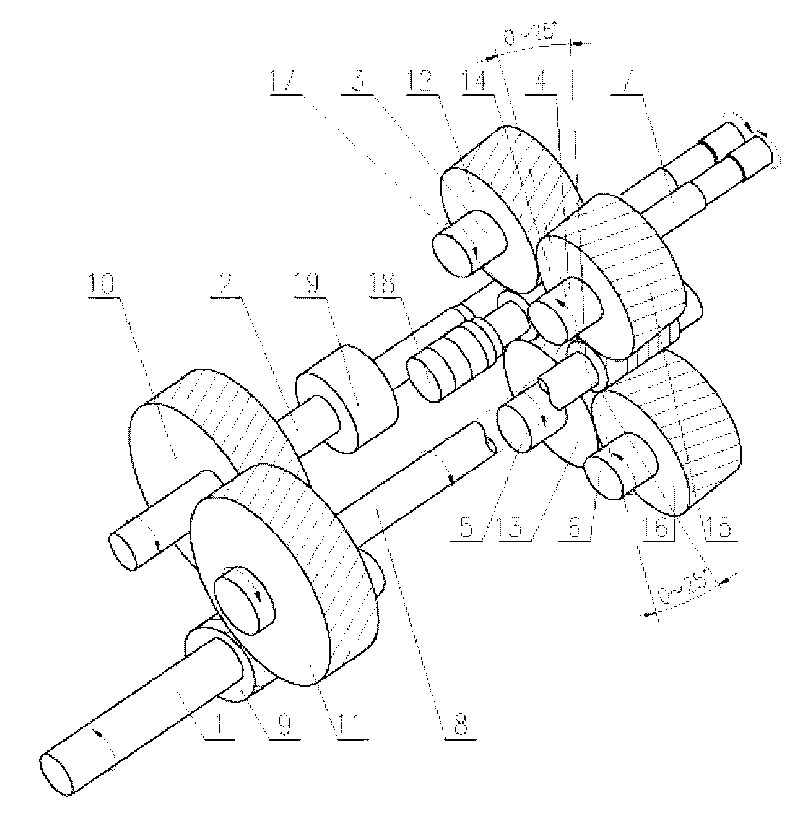 High rotation speed gear box for anisotropic parallel twin-screw extruding machine