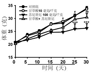 Application of glycyrrhizic acid in preparation of sunitinib malate cardiotoxicity reduction drug