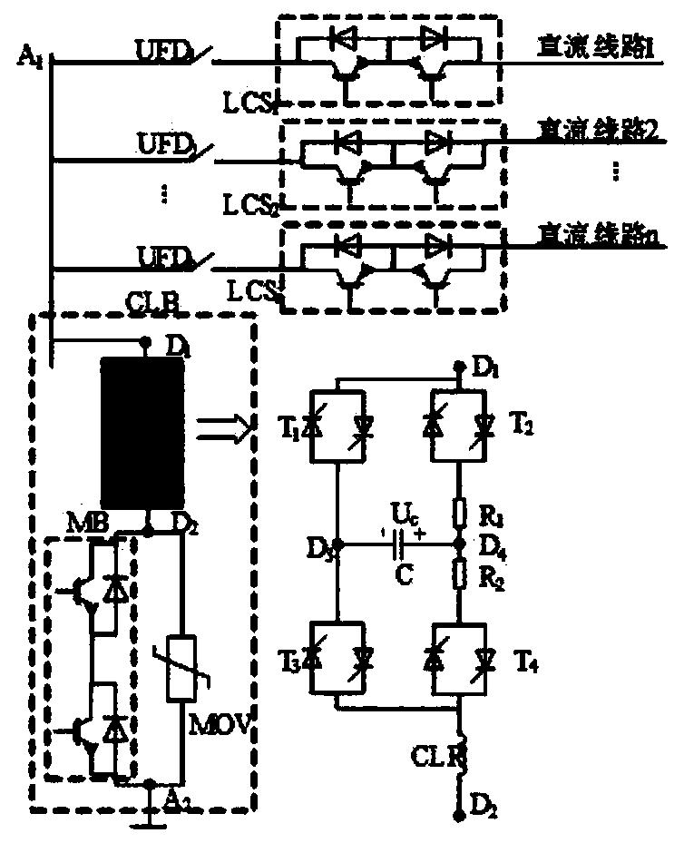 Combined current-limiting type direct-current circuit breaker for direct-current power grid