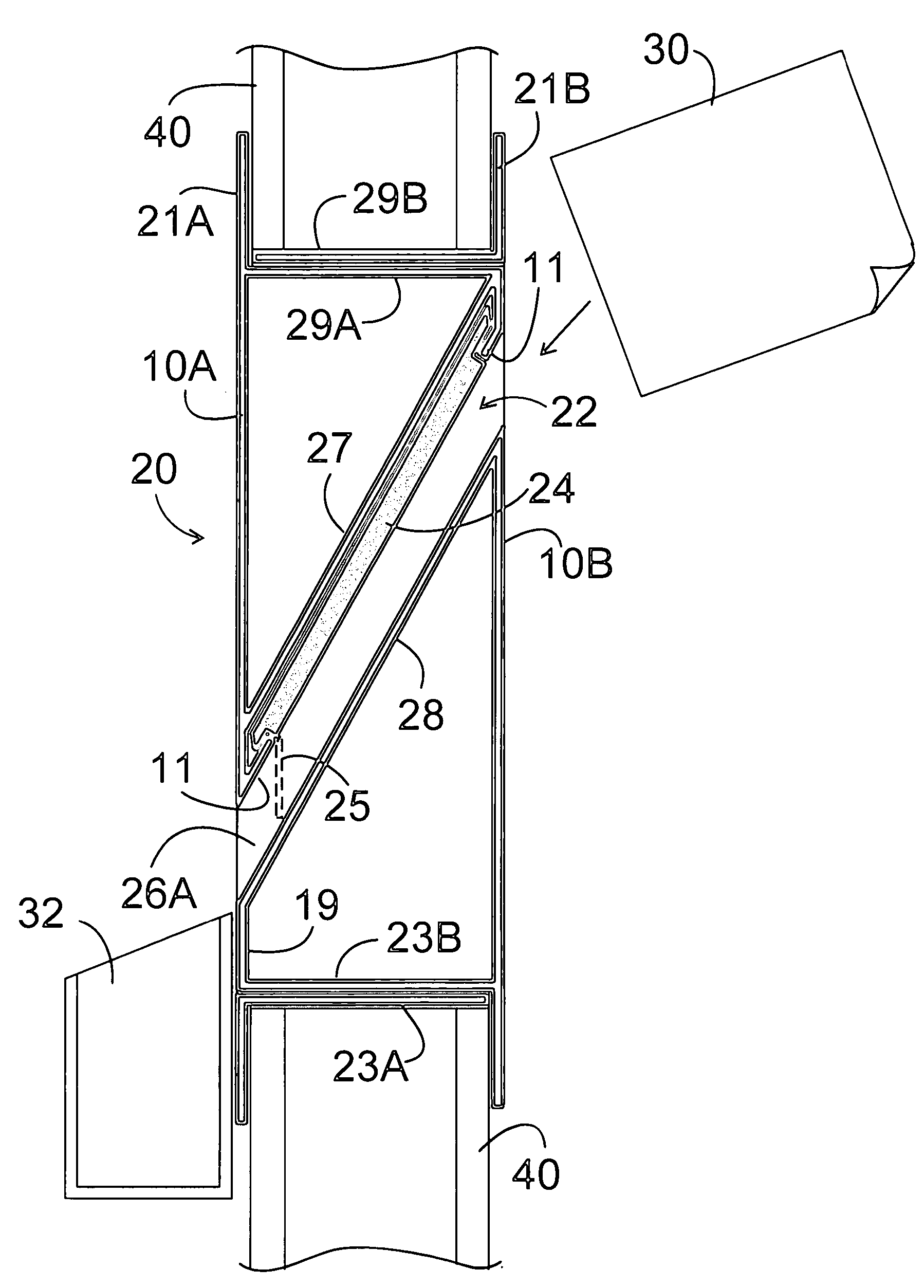 Adjustable size intumescent lined wall passthrough slot