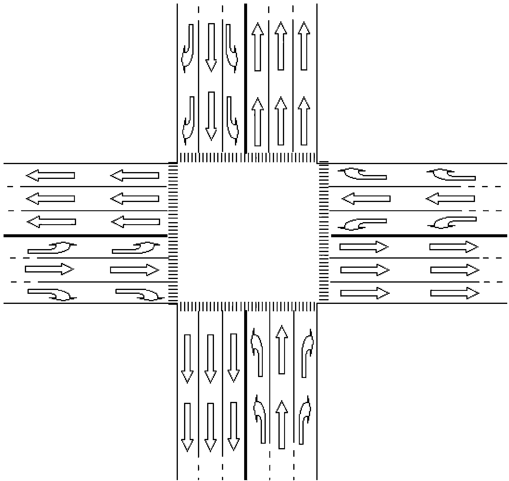 Virtual roundabout-type intersection