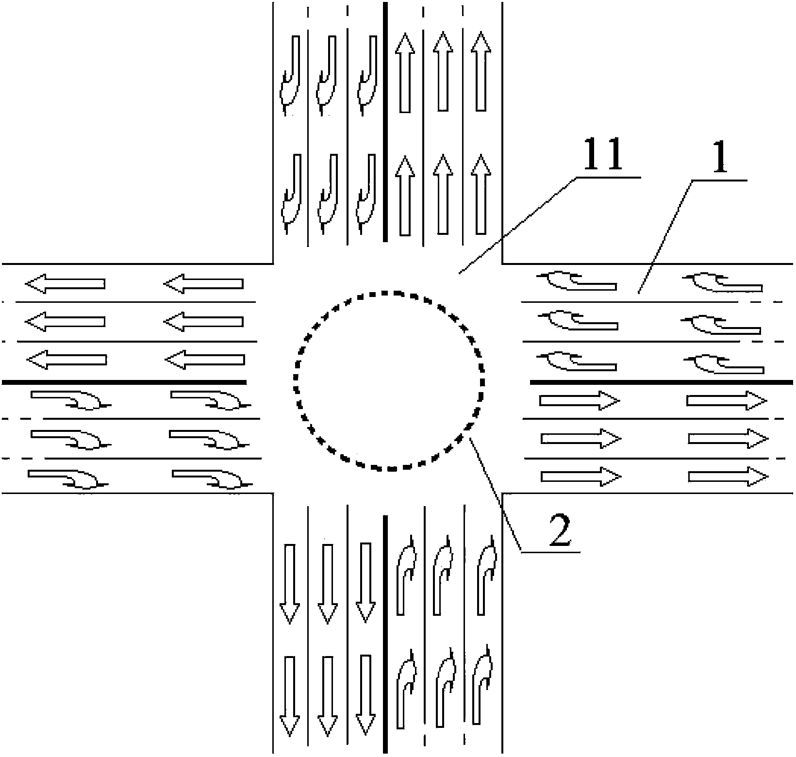 Virtual roundabout-type intersection