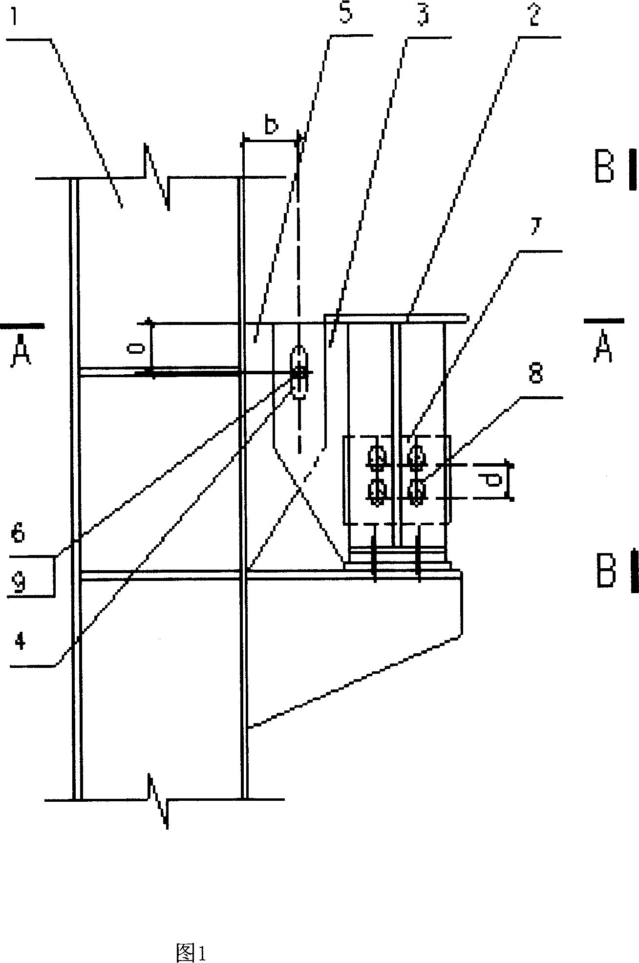 Connecting method and structure of crane beam for self adaptable column sedimentation