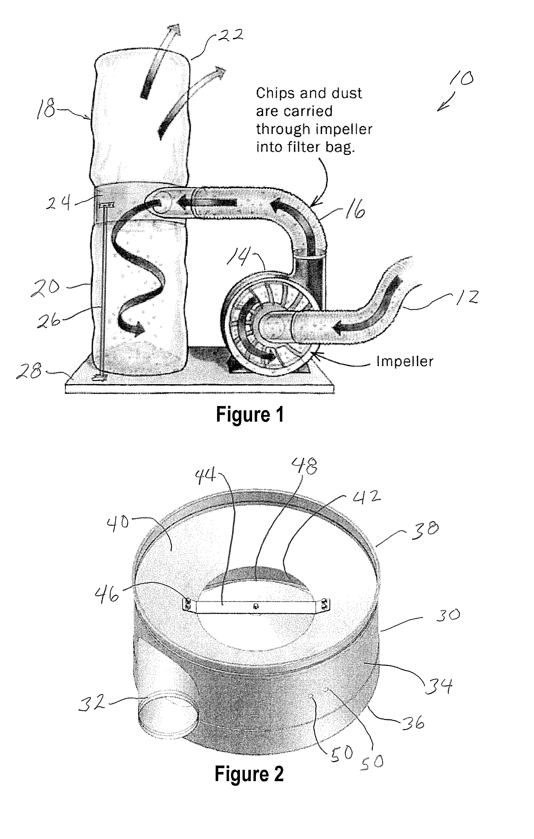 Dust collector chip separation baffle