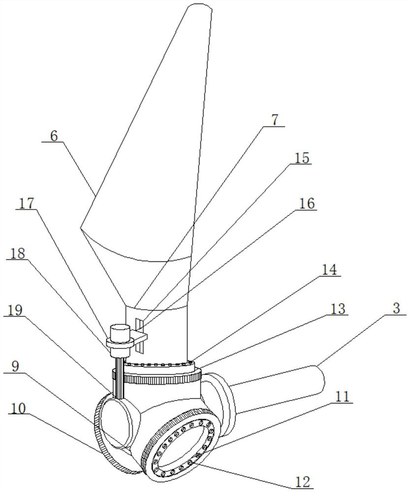 Variable pre-taper angle device for wind wheel of wind turbine generator and use method