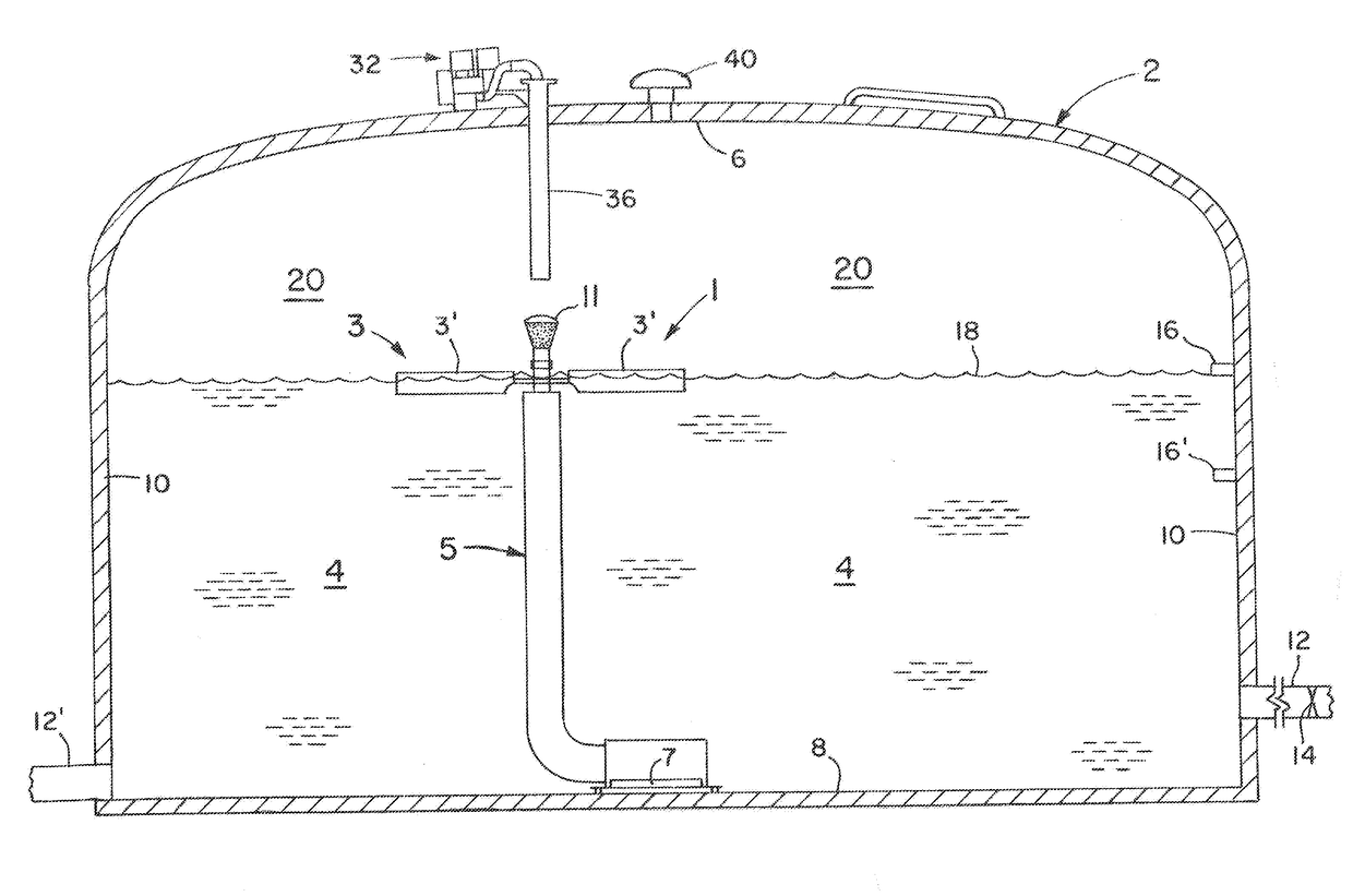 Method and apparatus for treating potable water in municipal and similar water tanks