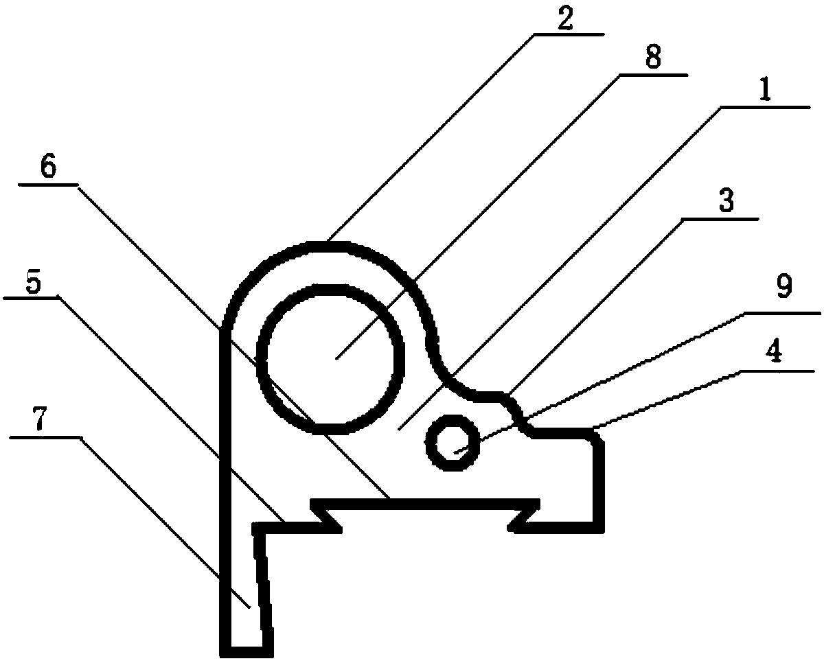 Hollow edge trimming line with semicircular bulges and clamping and buckling slot