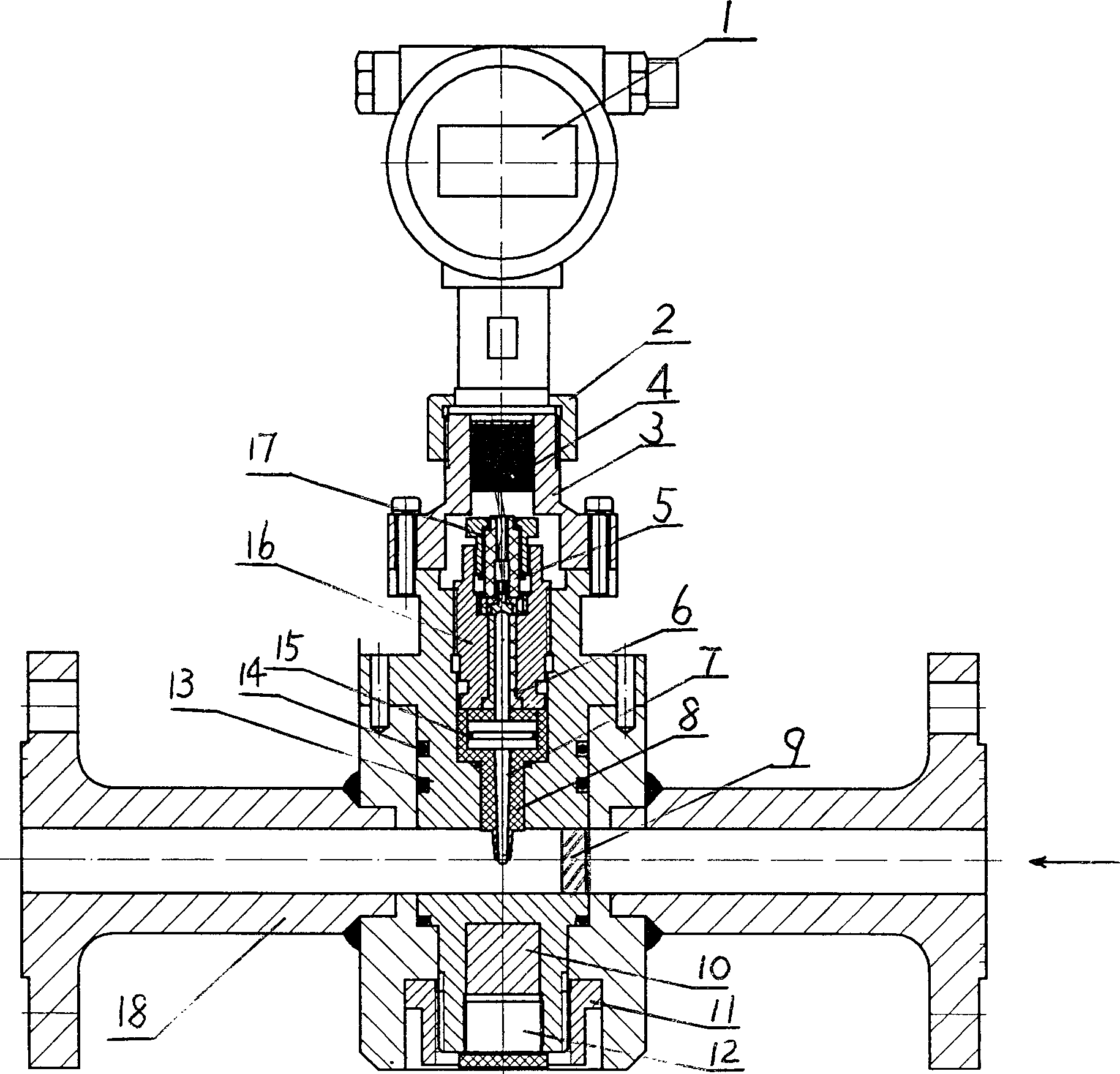 Plug-in type electromagnetic vortex flowmeter