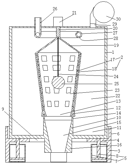 Air separating device adopting top wall feeding and used for production of traditional Chinese medicines