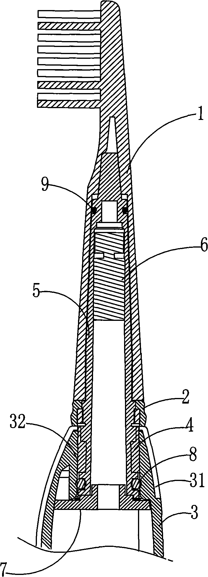 Sound wave vibration structure of electric toothbrush