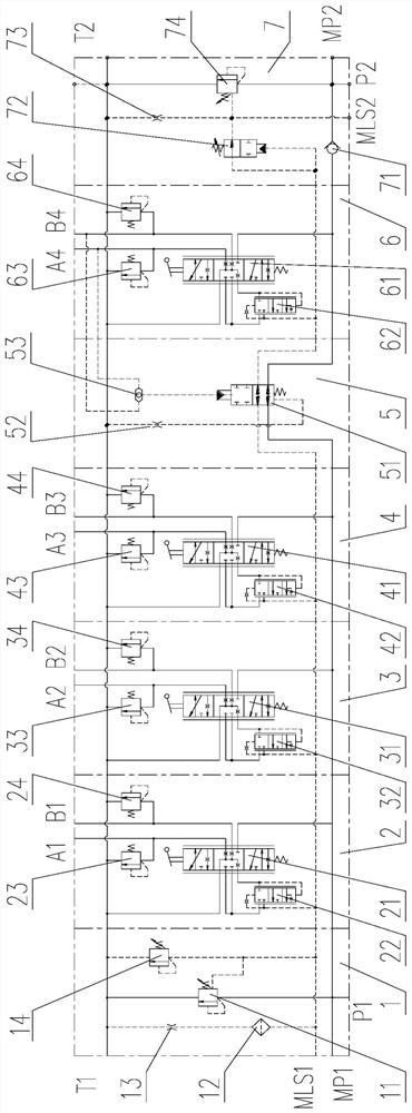 Load-sensitive multi-way valve with double-pump confluence function