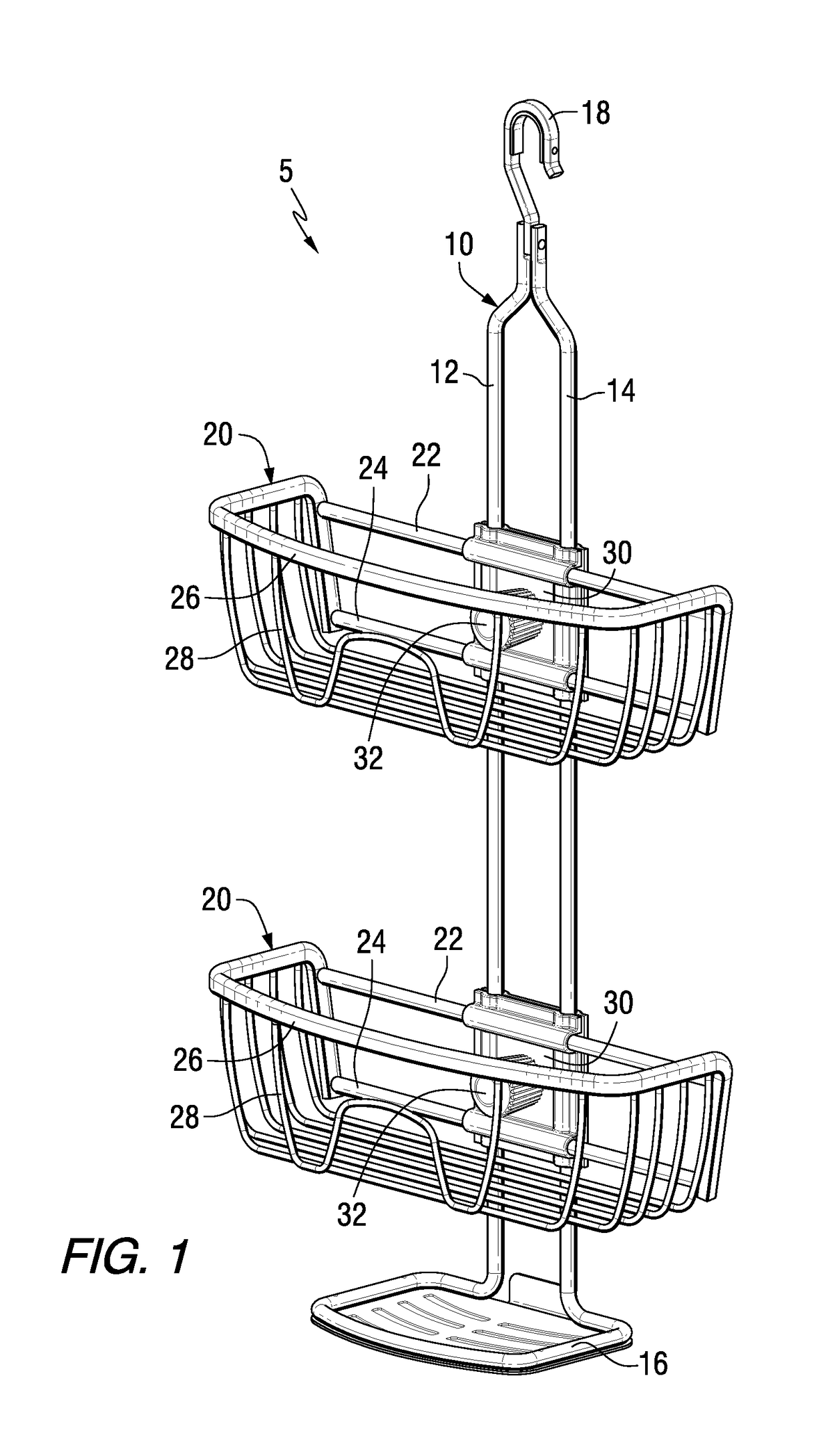 Tilt resisting shower caddies