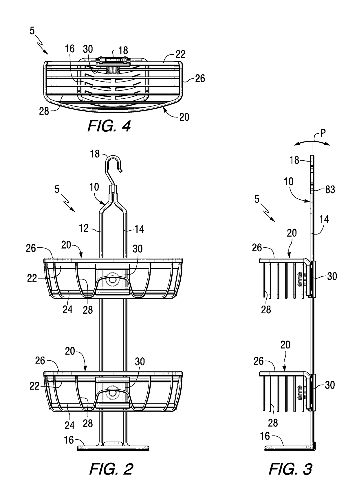 Tilt resisting shower caddies