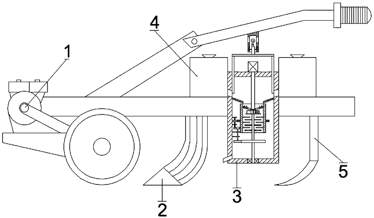 Fertilizing and ditching integrated equipment based on fertilizer mixing principle and used for camellia oleifera planting