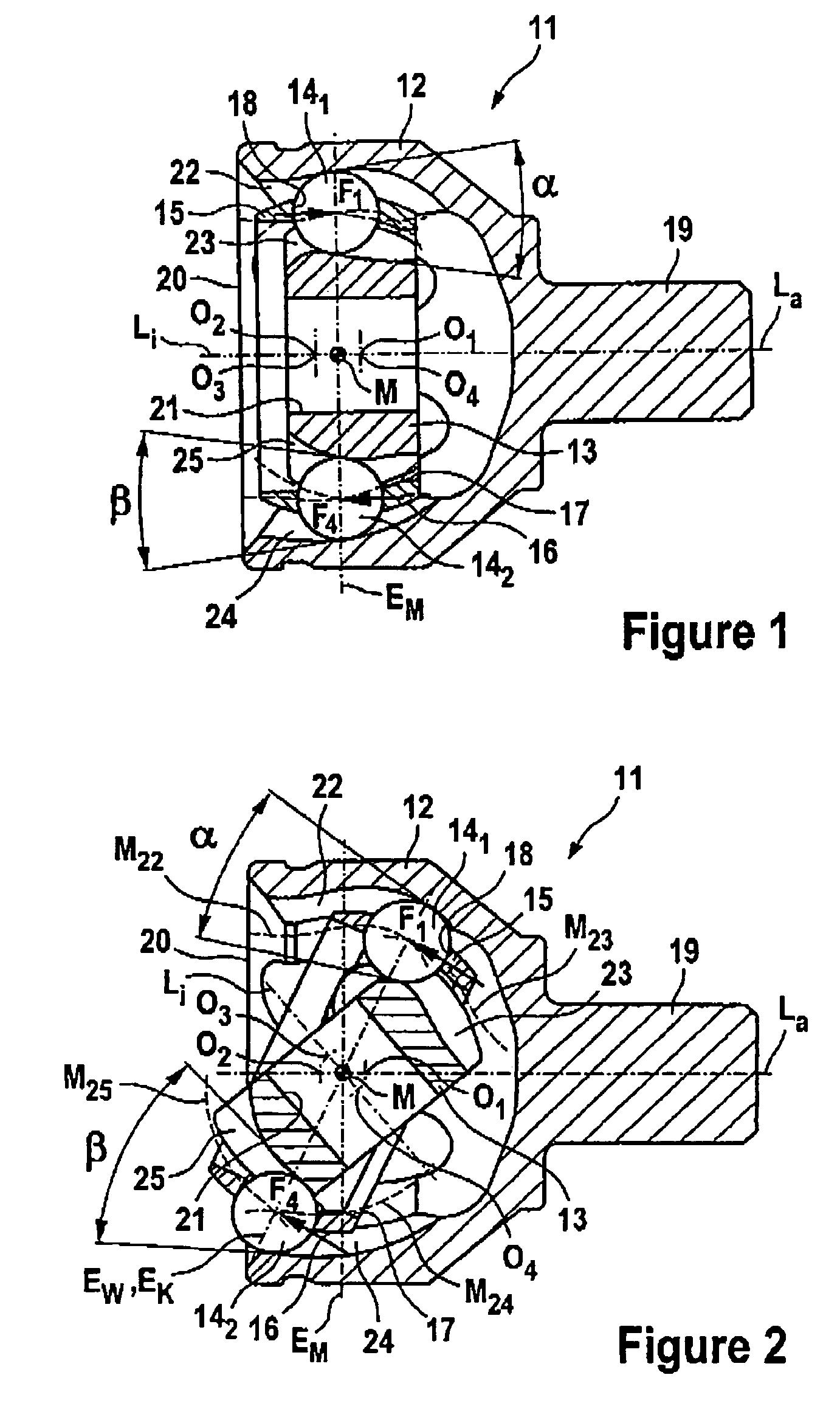 Counter track joint with control angle reversal