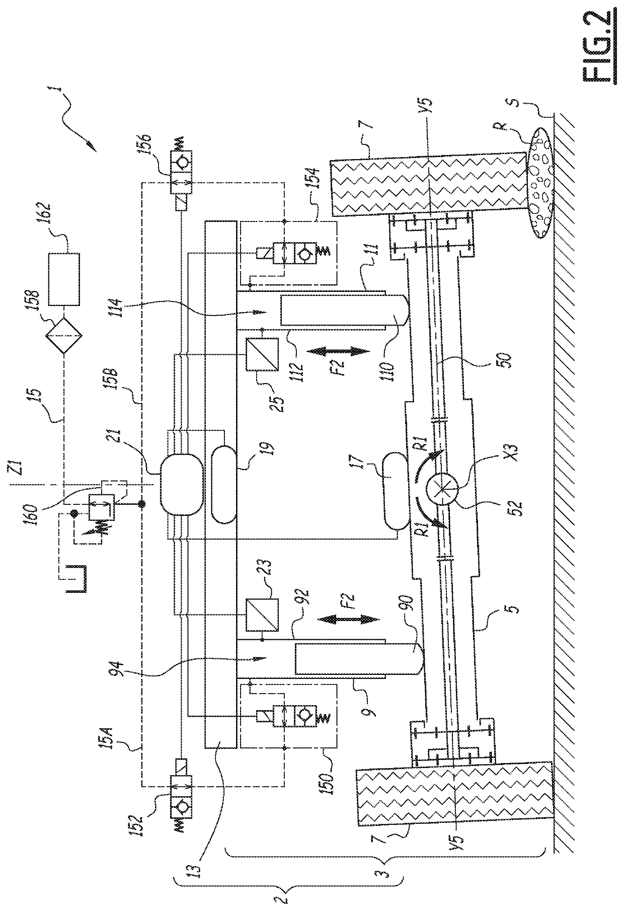 Oscillating axle for a lifting device, lifting device comprising such an axle and control method