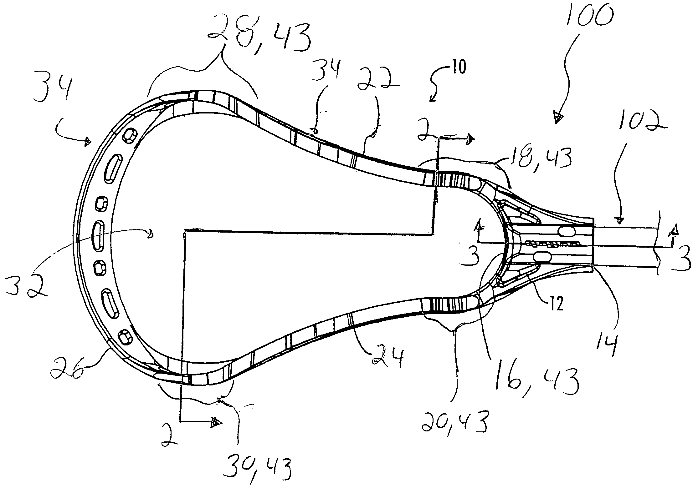 Lacrosse head with metal frame