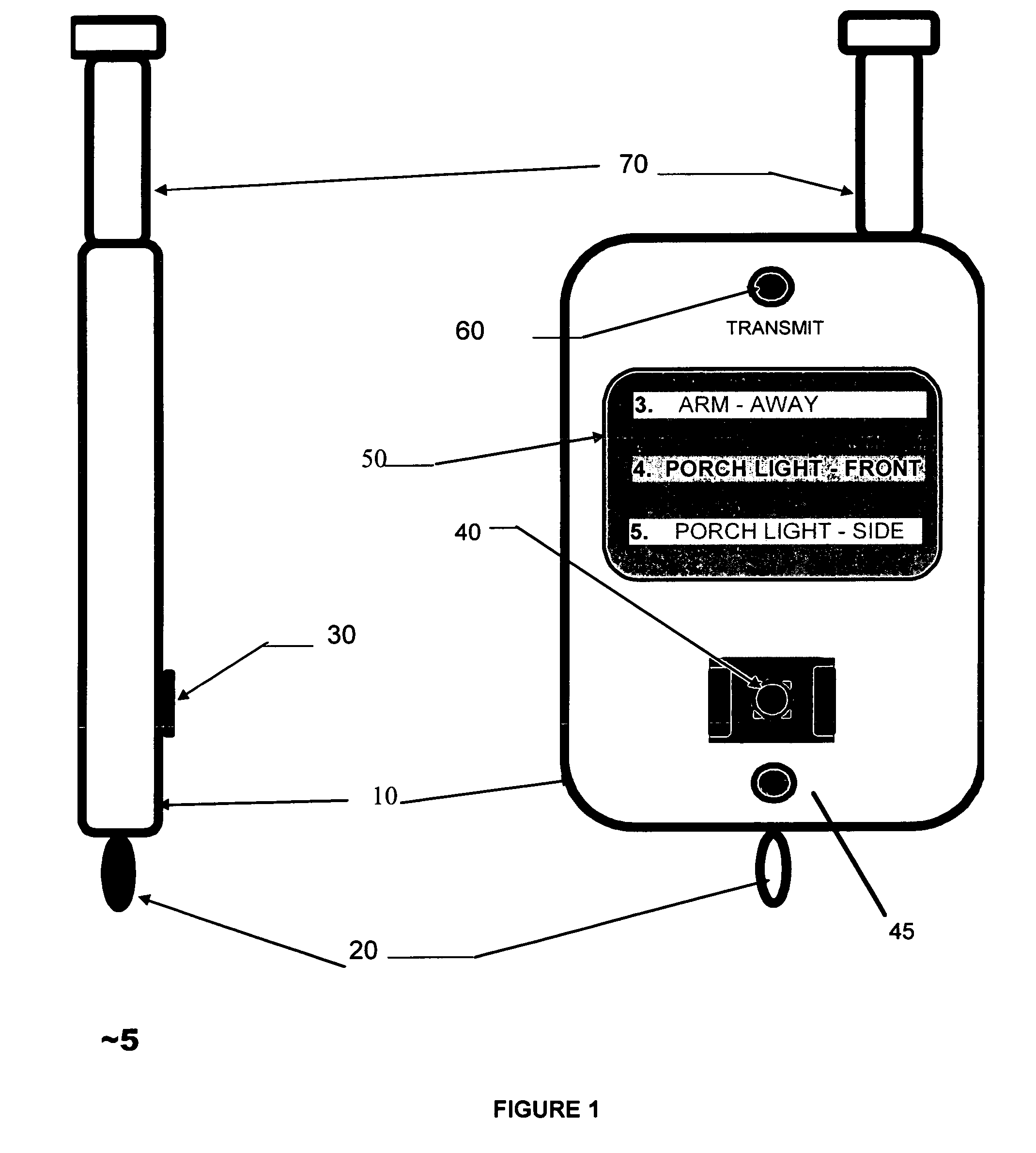 One button multifunction key fob for controlling a security system