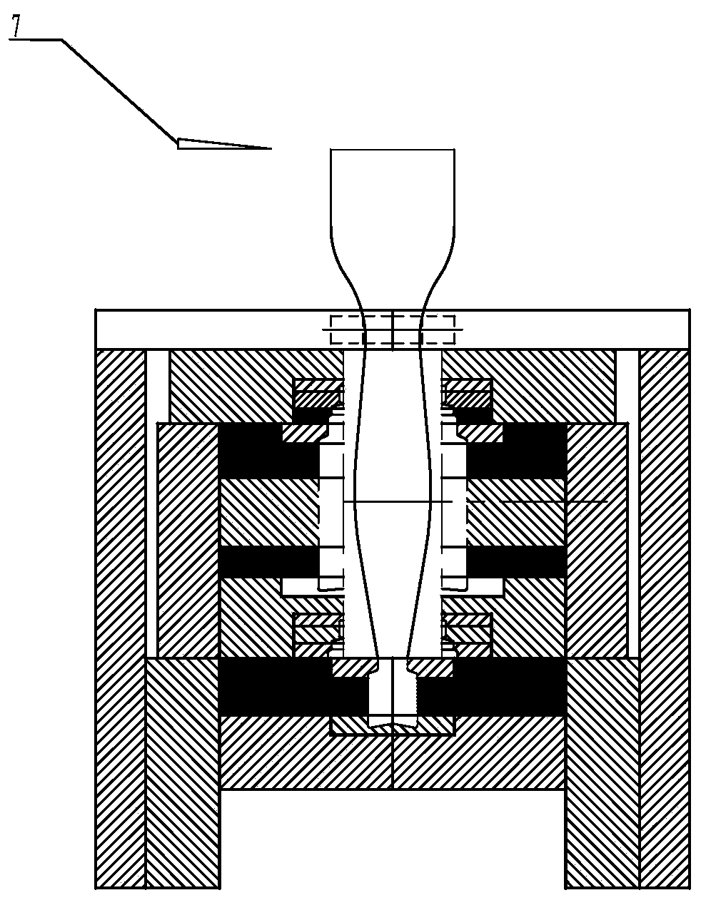 Blowing-filling-sealing multi-row combined mold for plastic ampoule and production method for ampoule by using mold