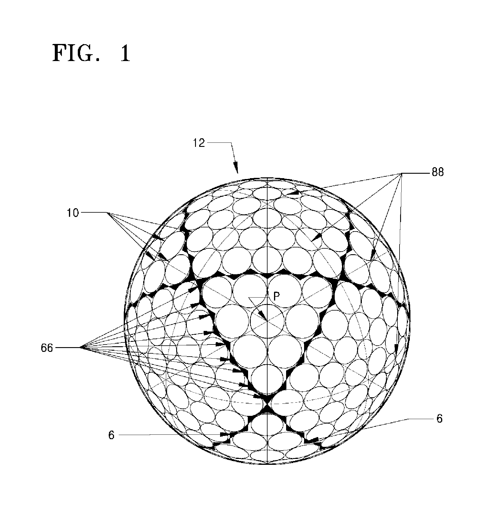 Golf ball having surface divided by triangular concave sectors