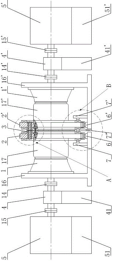 Rotational torque, radial force and axial force comprehensive loading test method and device