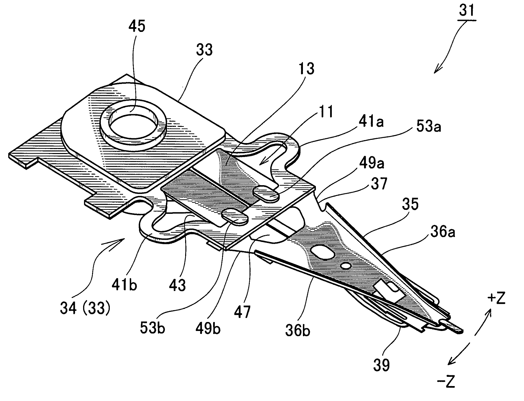 Electrical connecting structure for piezoelectric element, piezoelectric actuator, head suspension, and electrical connecting structure for conductive part