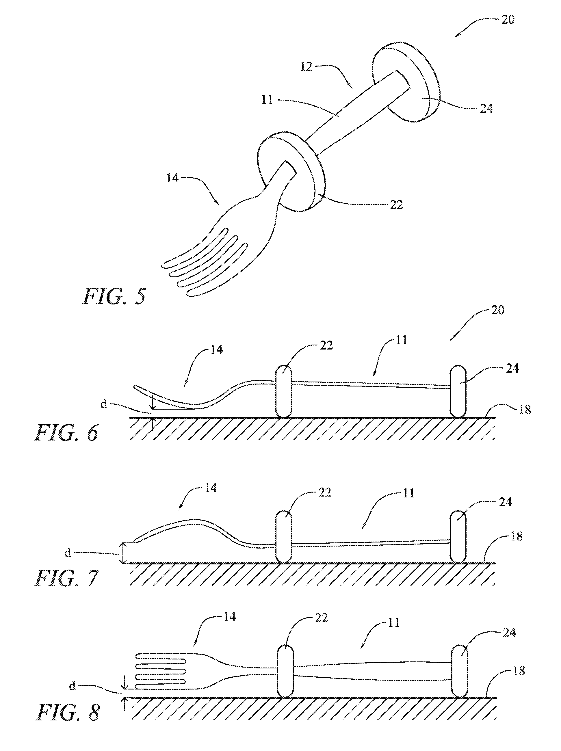 Utensils having elevated distal ends for preventing germs and contamination