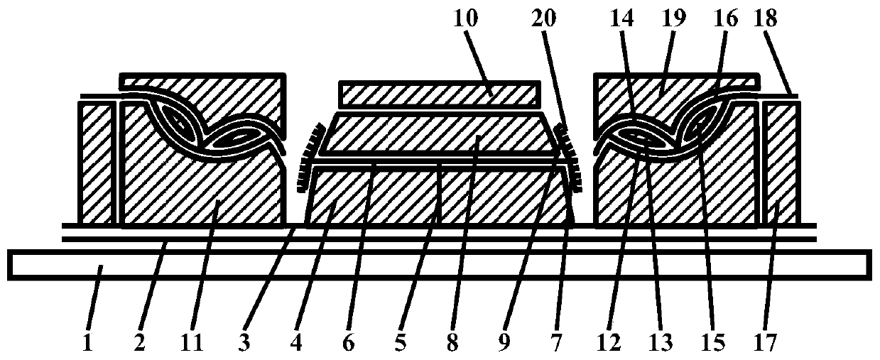 Light-emitting backlight source of circumferential continuous double-bevel cathode concave-convex arc stack gate control structure