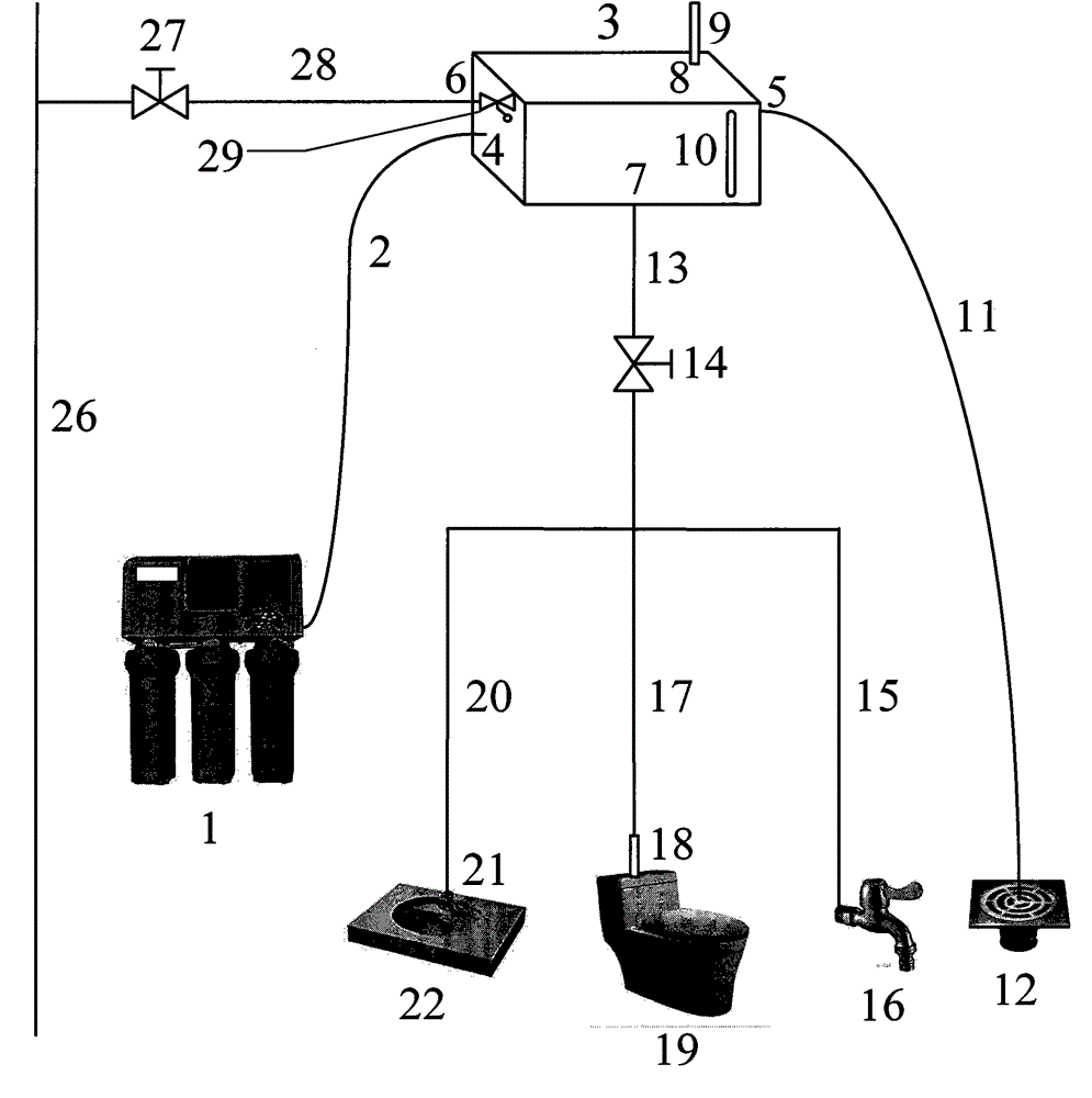 Device for recycling and reusing waste water of household water purifier