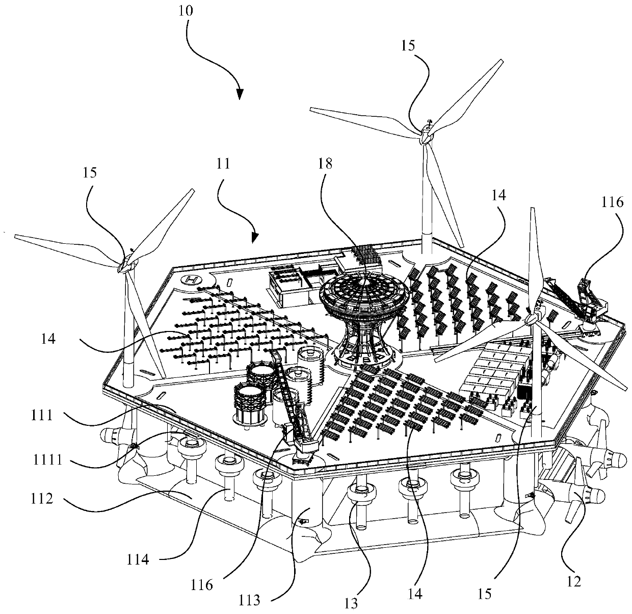 Offshore energy island device