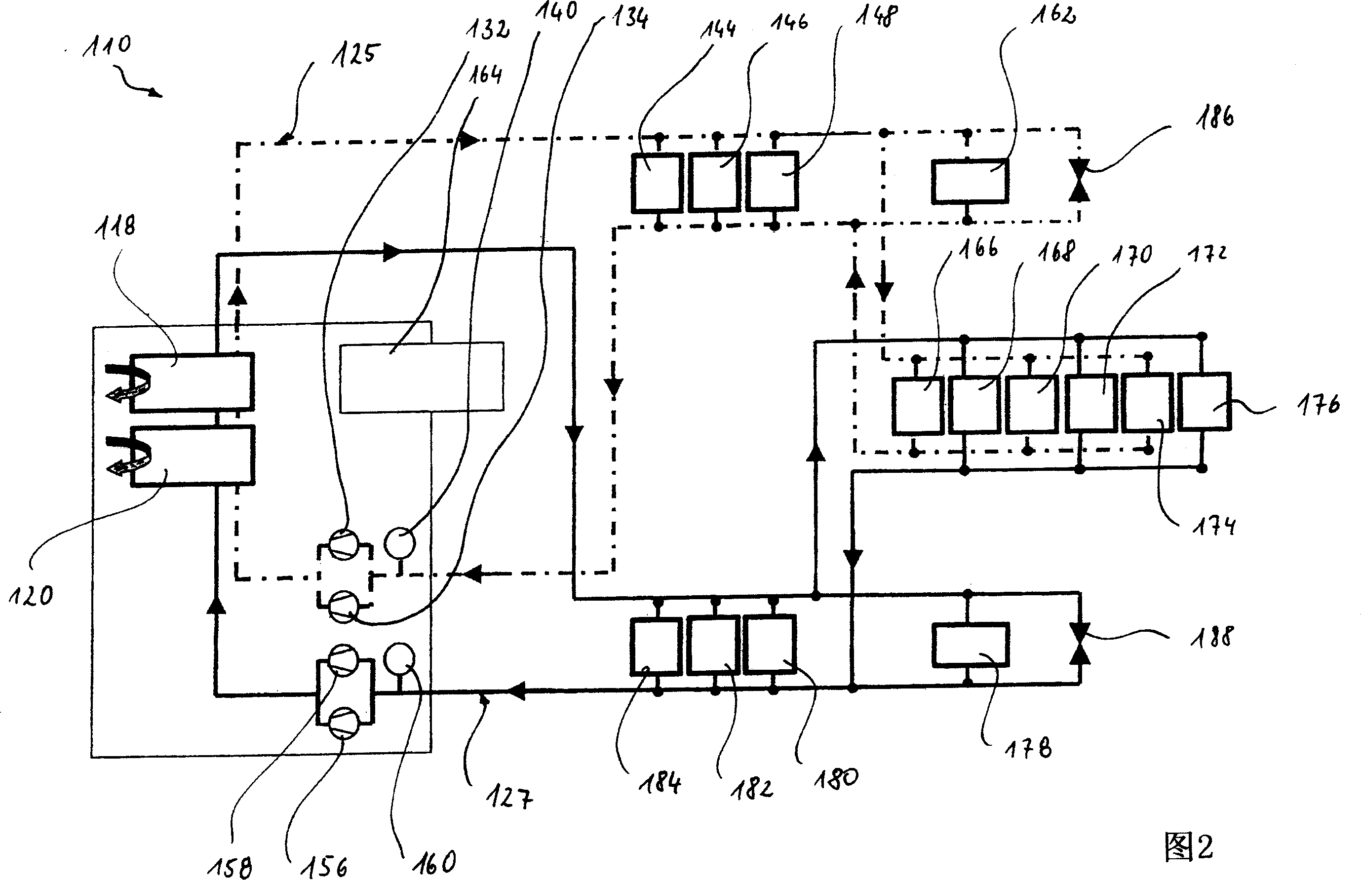 Cooling system for the cooling of heat-producing devices in an aircraft