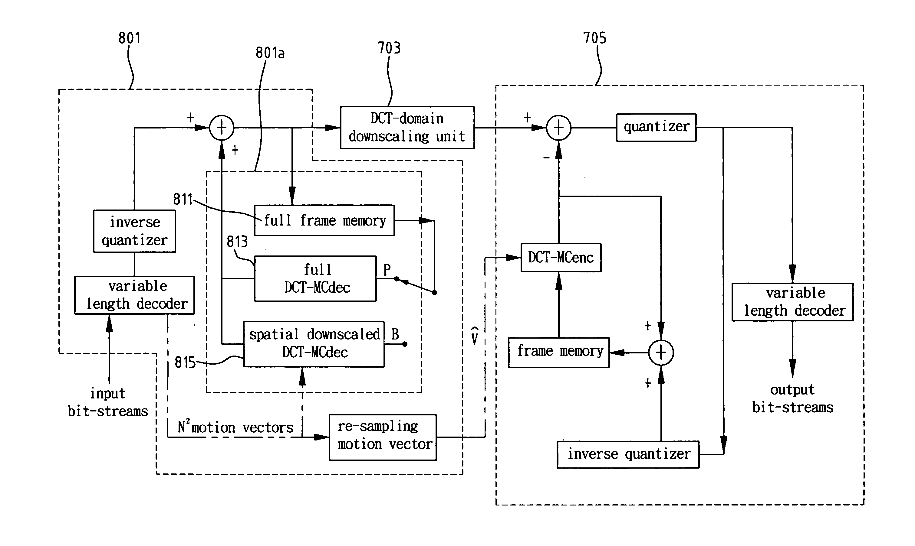 Low-complexity spatial downscaling video transcoder and method thereof