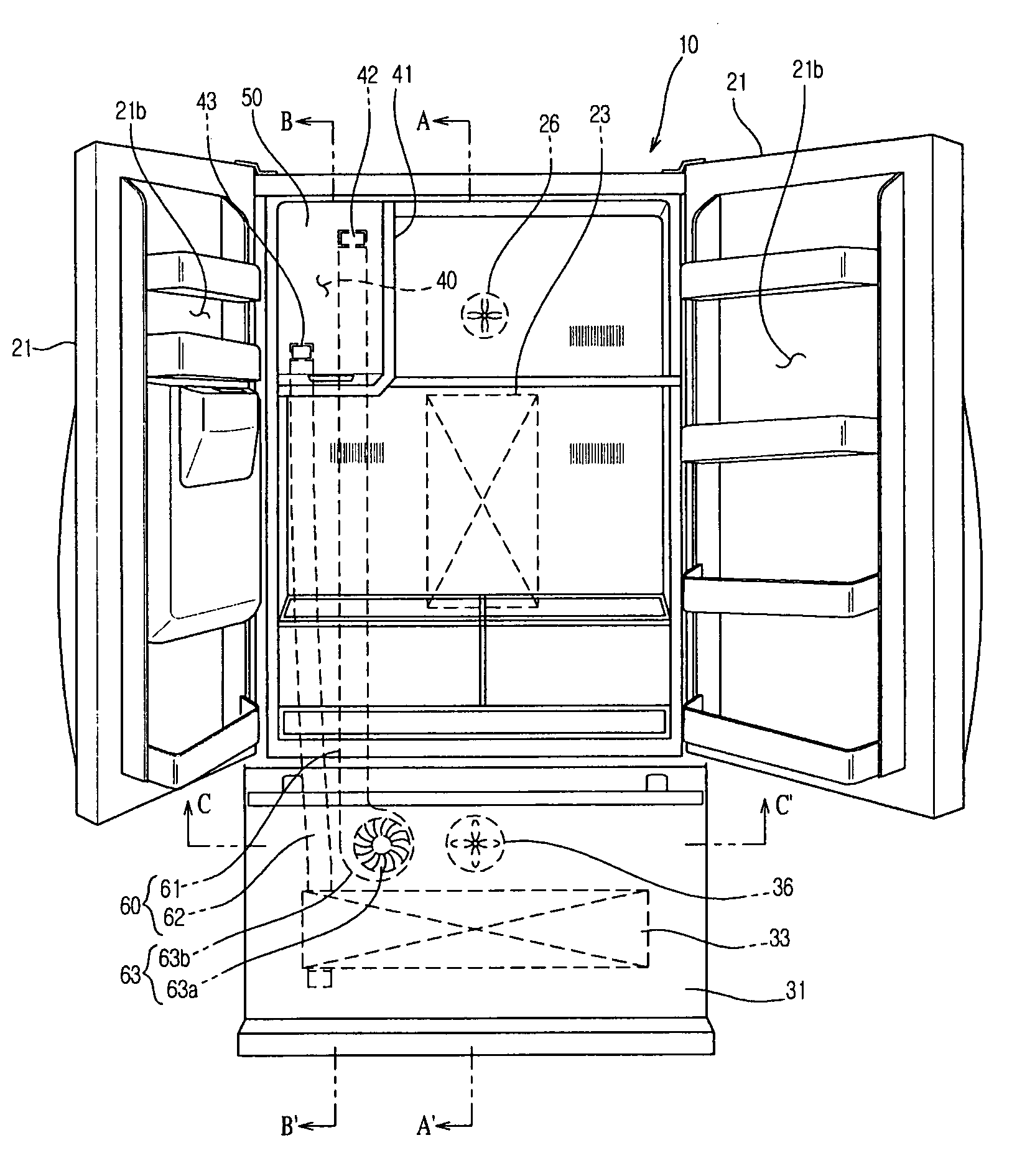 Refrigerator with icemaker compartment having an improved air flow