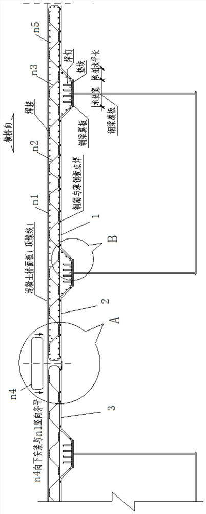 Steel-concrete composite beam with steel bar trusses and steel plates as temporary supports and construction method