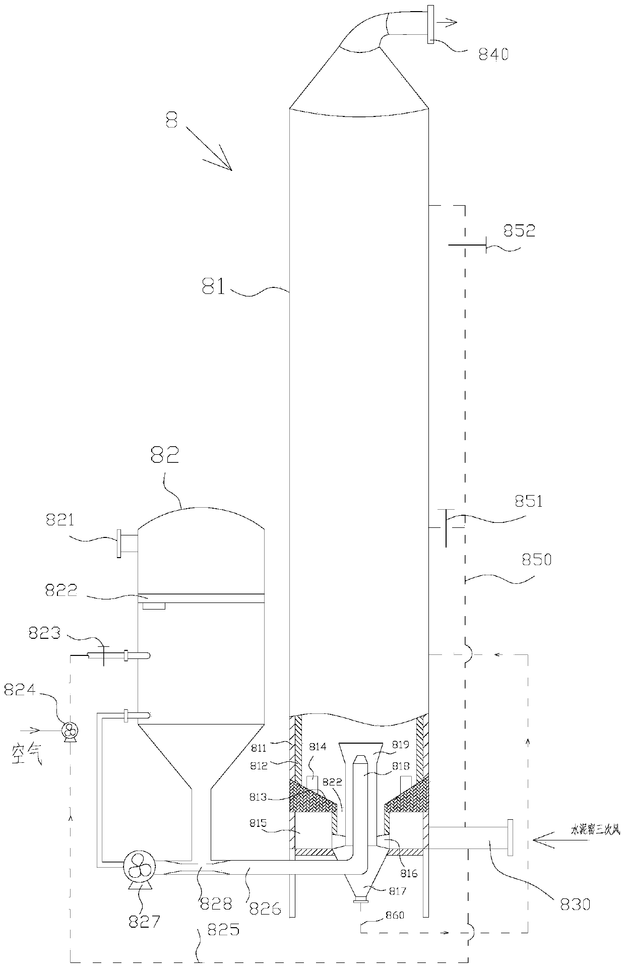 Method and device for desulfurizing flue gas of cement kiln by using white mud