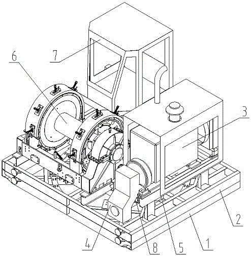 A skid-mounted rotary well drilling machine