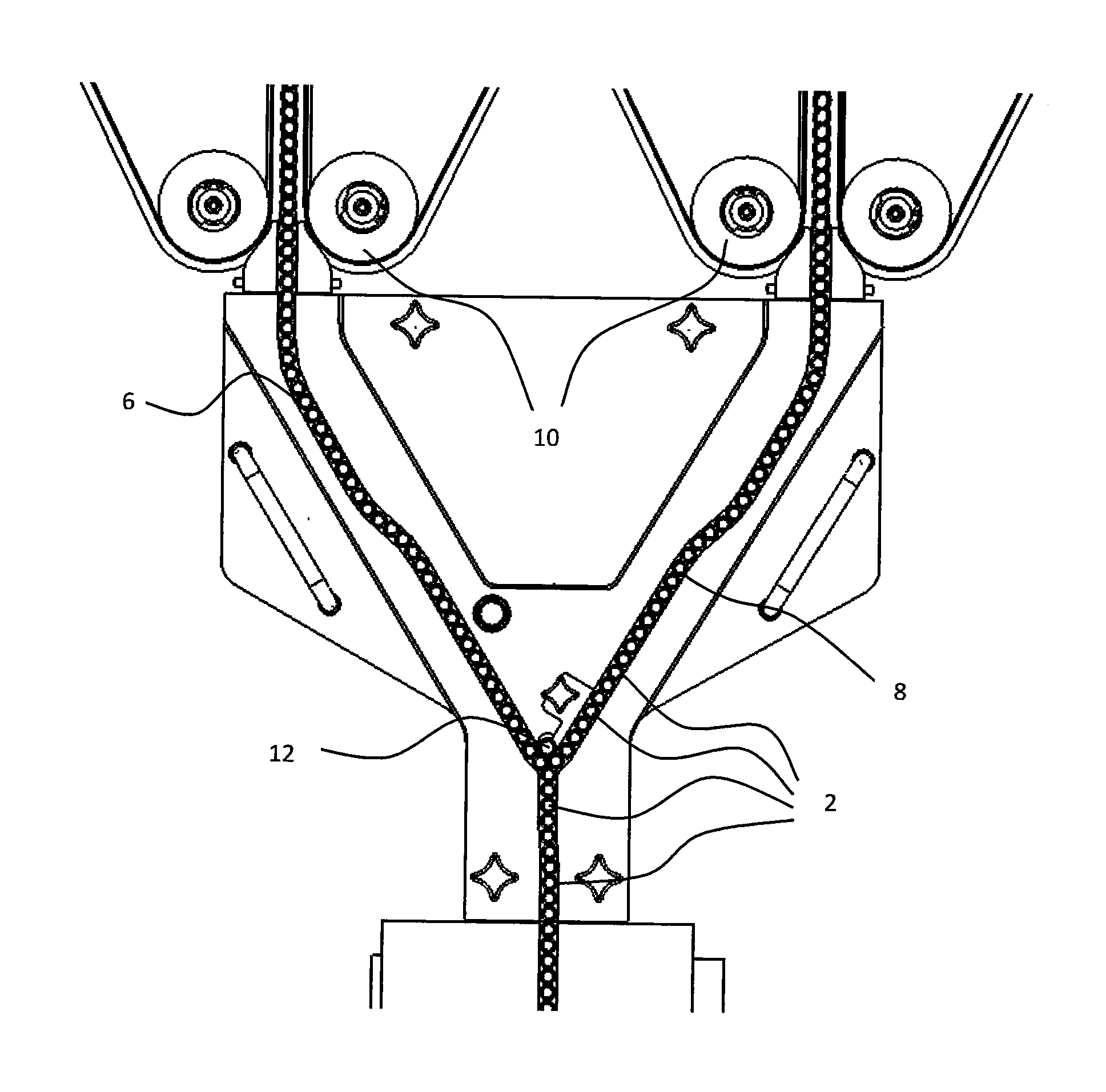 Device for dividing a transport stream of upright containers