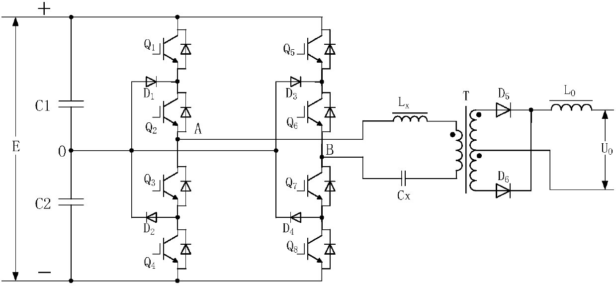 Three-level full-bridge soft switch current conversion circuit and control method therefor