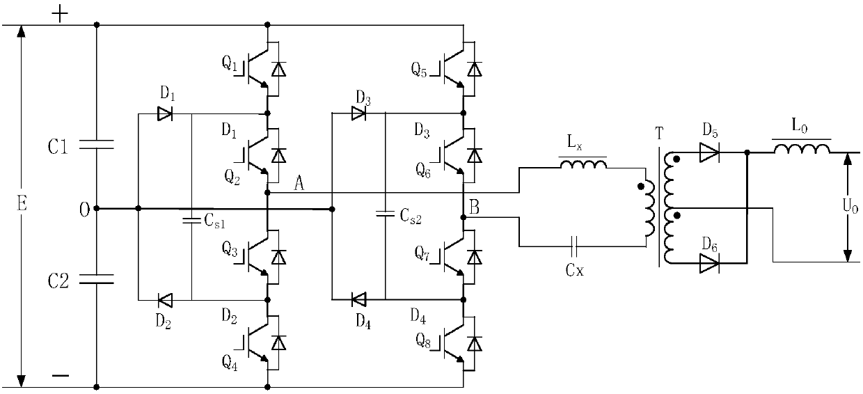 Three-level full-bridge soft switch current conversion circuit and control method therefor