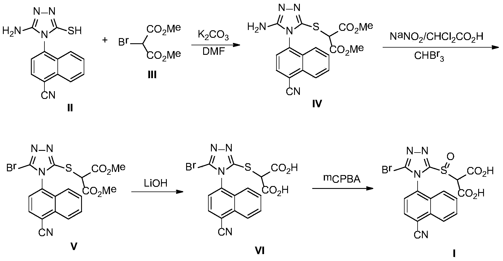 Cyano-substituted triazolesulfonylmalonic acid compounds as well as preparation method and application thereof