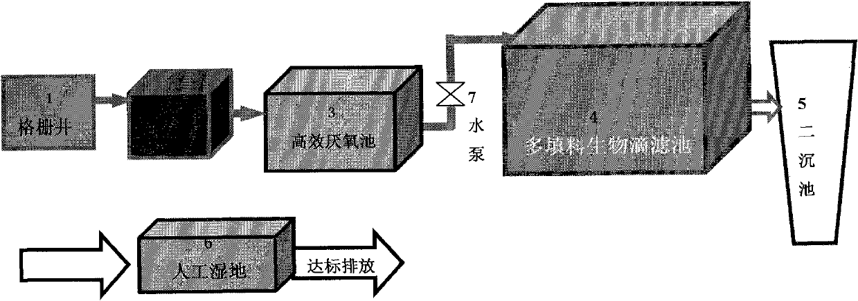 Combined rural sewage treatment process and system